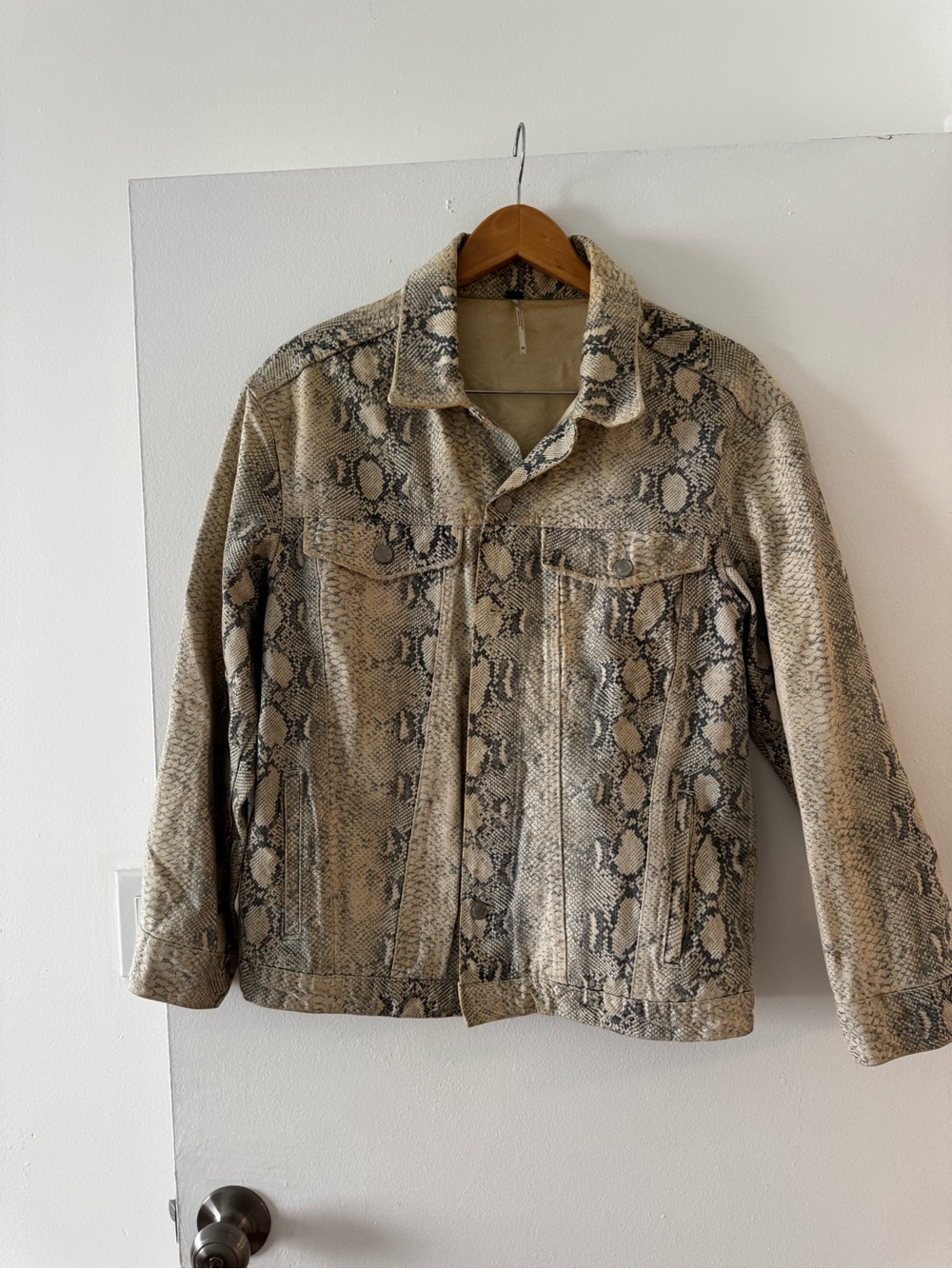 Snake-Print Trucker Free People Jacket in Beige - Women